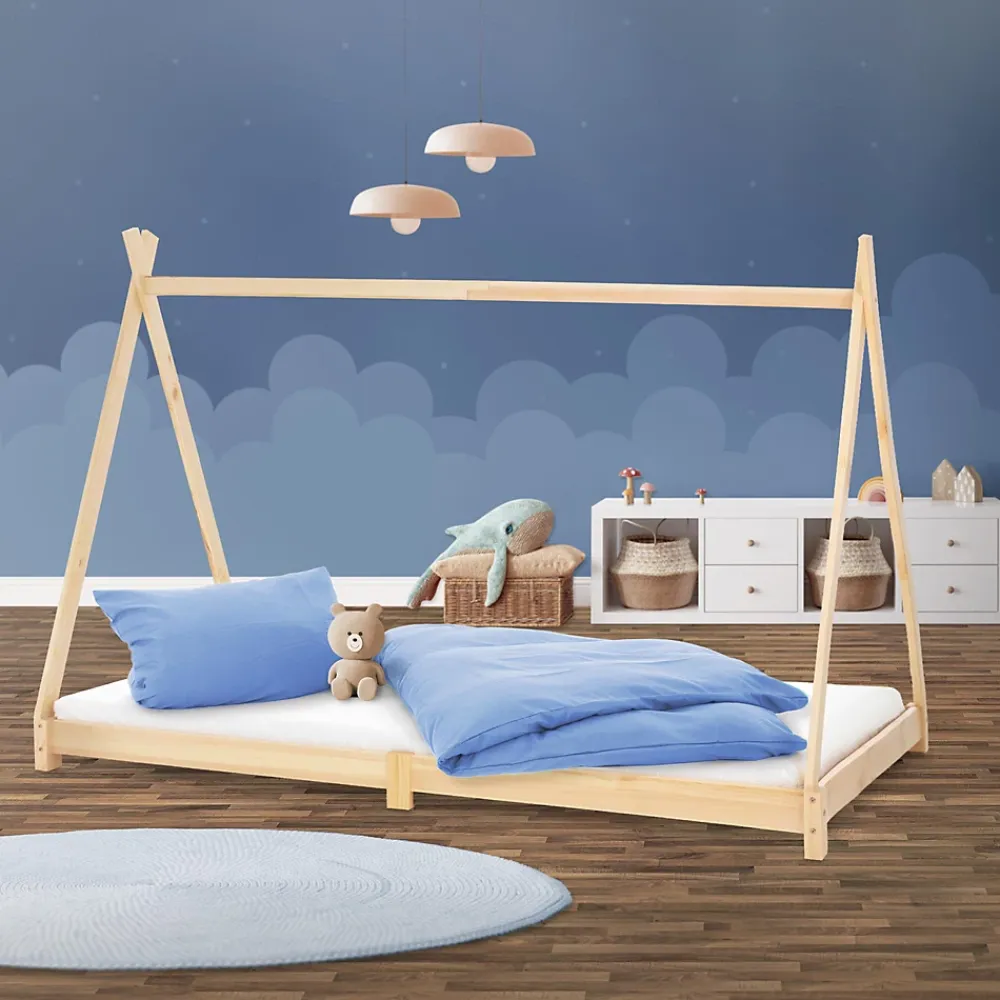 Ml-Design Lit d'enfant Tipi 90x200 cm naturel simple bois de pin avec sommier à lattes style indien*Enfant Lit Enfant