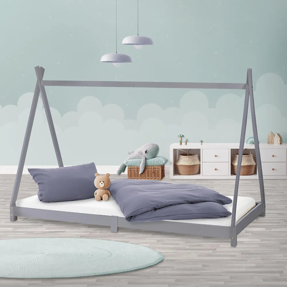 Lit d'enfant Tipi 90x200 cm gris clair simple en bois de pin sommier à lattes style indien>Ml-Design Sale