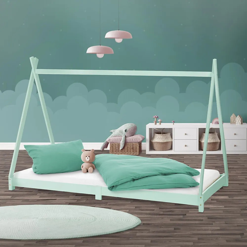 Lit d'enfant Tipi 90x200cm menthe simple en bois de pin avec sommier à lattes style indien>Ml-Design Clearance