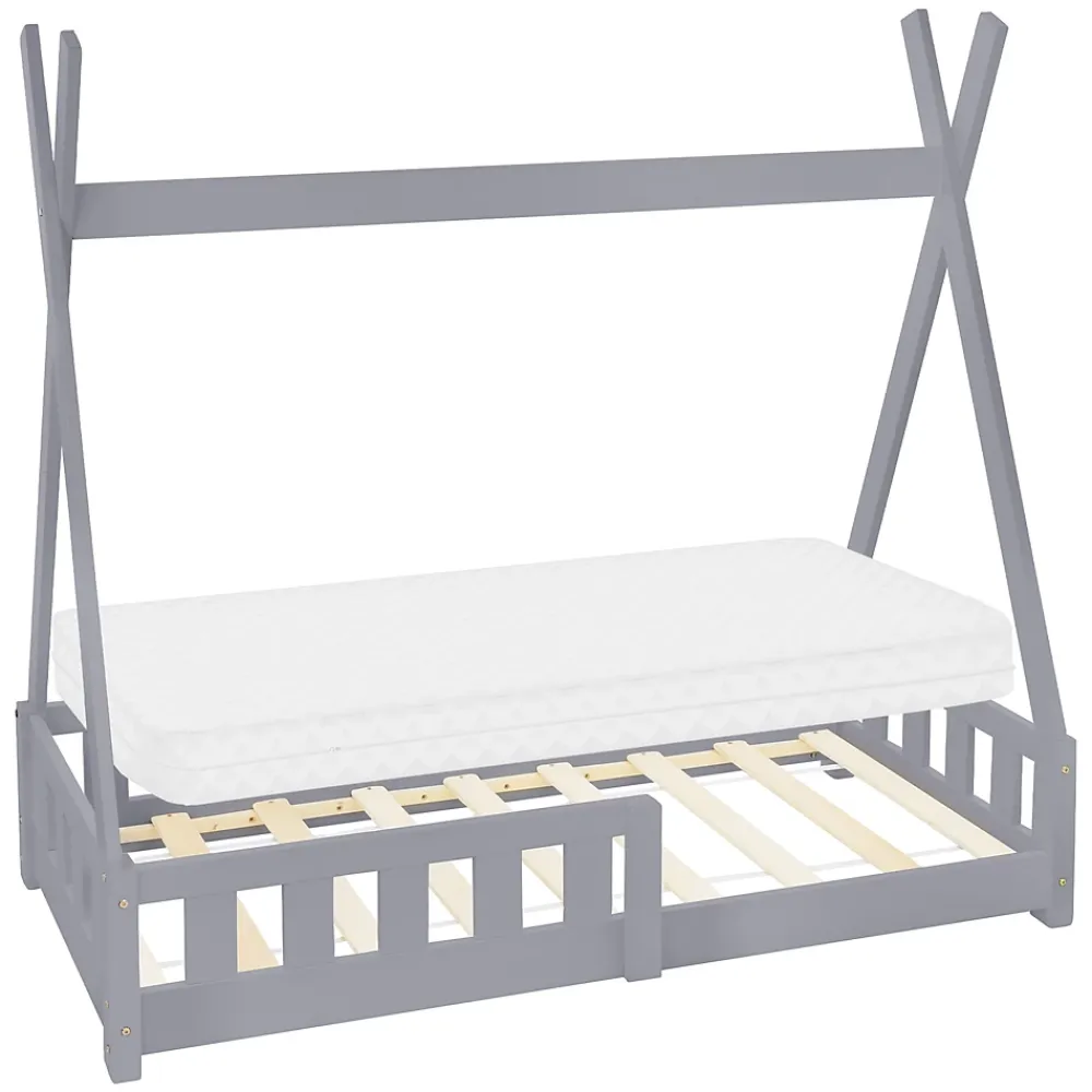 Ml-Design Lit d'enfant Tipi 70x140 cm gris clair en bois de pin avec sommier matelas style indien*Enfant Lit Enfant