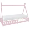 Lit d'enfant Tipi 90x200 cm rose en bois de pin massif avec matelas H:16 cm style indien>Ml-Design Clearance