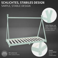 Lit d'enfant Tipi 90x200 cm menthe en bois de pin massif style indien avec matelas H:10 cm><noscript><img width=