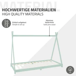 Lit d'enfant Tipi 90x200 cm menthe en bois de pin massif style indien avec matelas H:10 cm><noscript><img width=