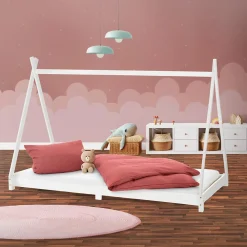 Ml-Design Lit d'enfant Tipi 90x200 cm blanc simple en bois de pin avec sommier à lattes style indien*Enfant Lit Enfant