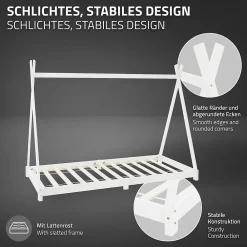 Ml-Design Lit d'enfant Tipi 90x200 cm blanc simple en bois de pin avec sommier à lattes style indien*Enfant Lit Enfant