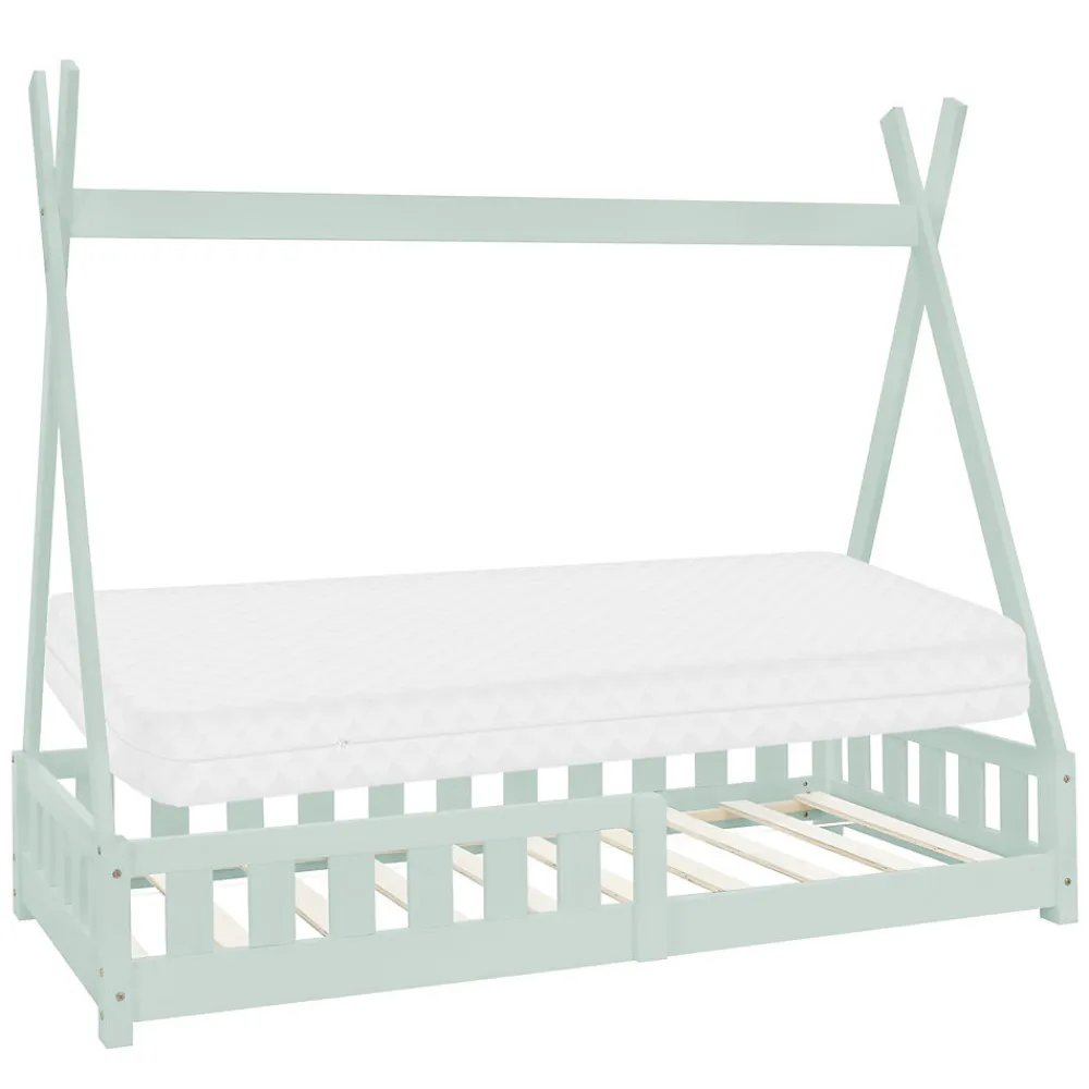 Lit d'enfant Tipi 80x160cm menthe en bois de pin massif style indien avec sommier matelas>Ml-Design Hot
