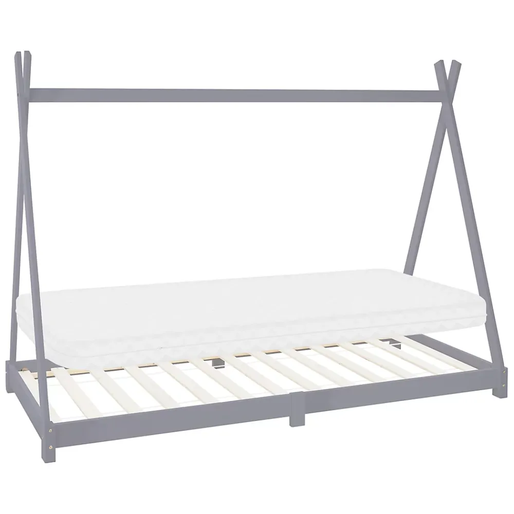 Ml-Design Lit d'enfant Tipi 90x200 cm gris clair en bois de pin massif style indien matelas H:10 cm*Enfant Lit Enfant