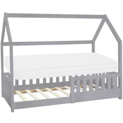 Ml-Design Lit d'enfant 80x160 cm gris clair bois de pin massif style maison avec sommier et matelas*Enfant Lit Enfant