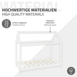 Ml-Design Lit d'enfant 70x140 cm blanc en bois de pin massif style maison avec sommier et matelas*Enfant Lit Enfant