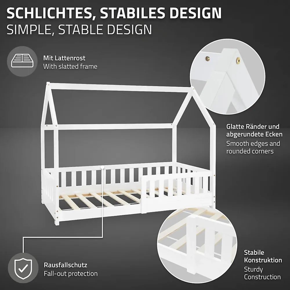 Ml-Design Lit d'enfant 80x160 cm naturel bois de pin massif style maison avec matelas et protection*Enfant Lit Enfant