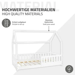 Ml-Design Lit d'enfant 80x160 cm naturel bois de pin massif style maison avec matelas et protection*Enfant Lit Enfant