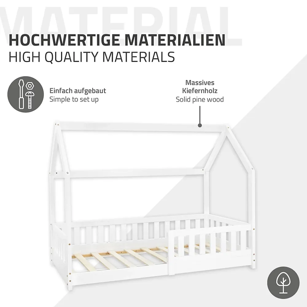 Ml-Design Lit d'enfant 80x160 cm naturel bois de pin massif style maison avec matelas et protection*Enfant Lit Enfant