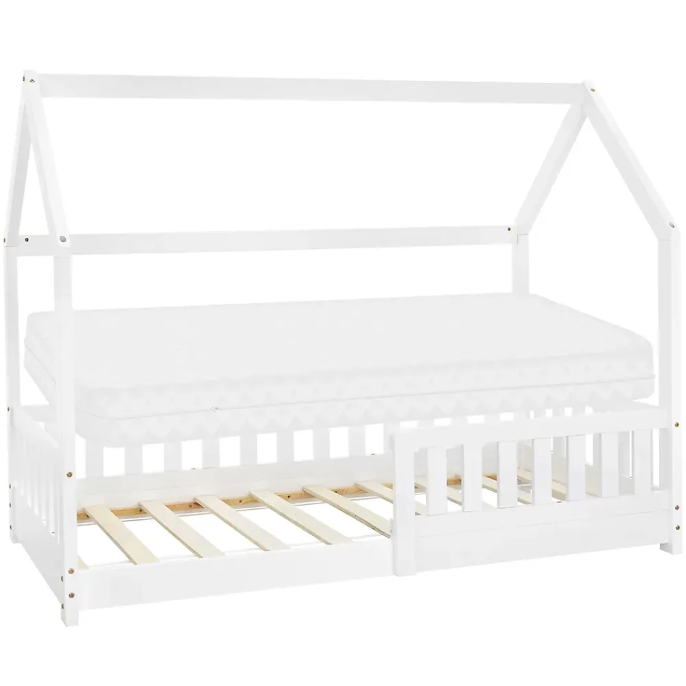 Ml-Design Lit d'enfant 80x160 cm naturel bois de pin massif style maison avec matelas et protection*Enfant Lit Enfant