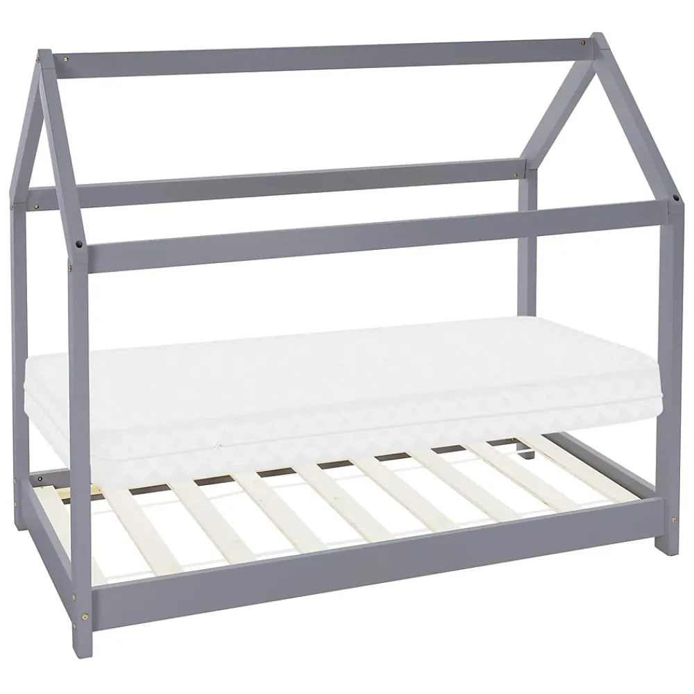 Ml-Design Lit d'enfant 90x200 cm gris clair bois de pin massif style maison avec sommier et matelas*Enfant Lit Enfant