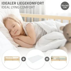 Lit d'enfant 70x140 cm simple naturel en bois de pin avec sommier à lattes sans matelas><noscript><img width=