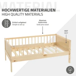 Lit d'enfant 70x140 cm simple naturel en bois de pin avec sommier à lattes sans matelas><noscript><img width=