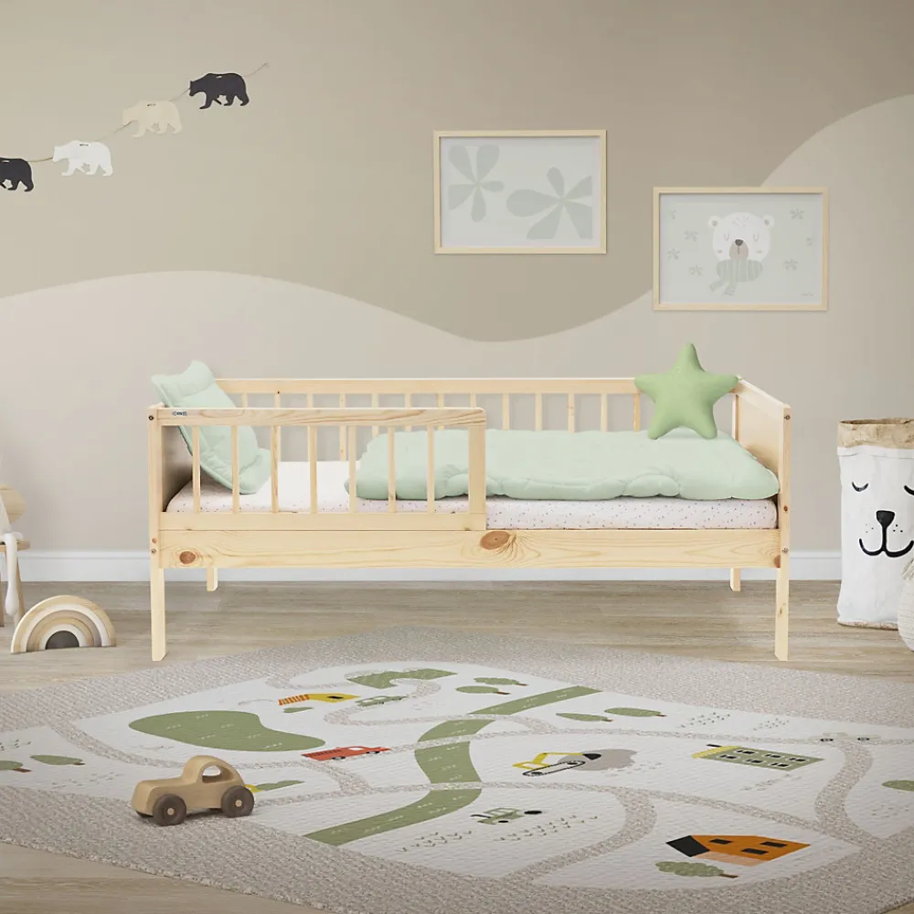 Lit d'enfant 70x140 cm simple naturel en bois de pin avec sommier à lattes sans matelas>Ml-Design New