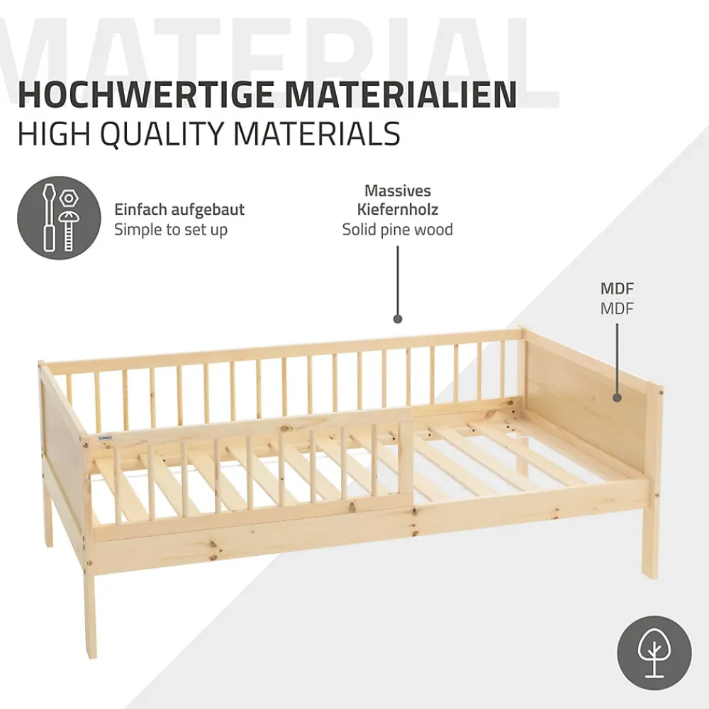 Lit d'enfant 80x160 cm simple naturel en bois de pin avec sommier à lattes sans matelas>Ml-Design Outlet