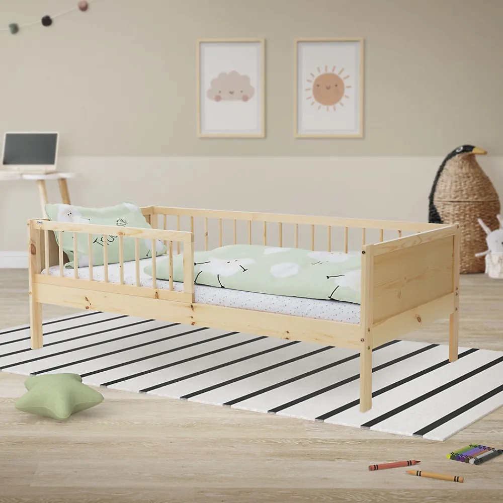 Lit d'enfant 80x160 cm simple naturel en bois de pin avec sommier à lattes sans matelas>Ml-Design Outlet