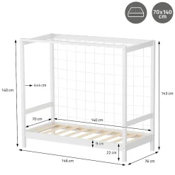 Ml-Design Lit d'enfant 70x140 cm blanc en bois de pin avec but de football et sommier à lattes* Lit Simple