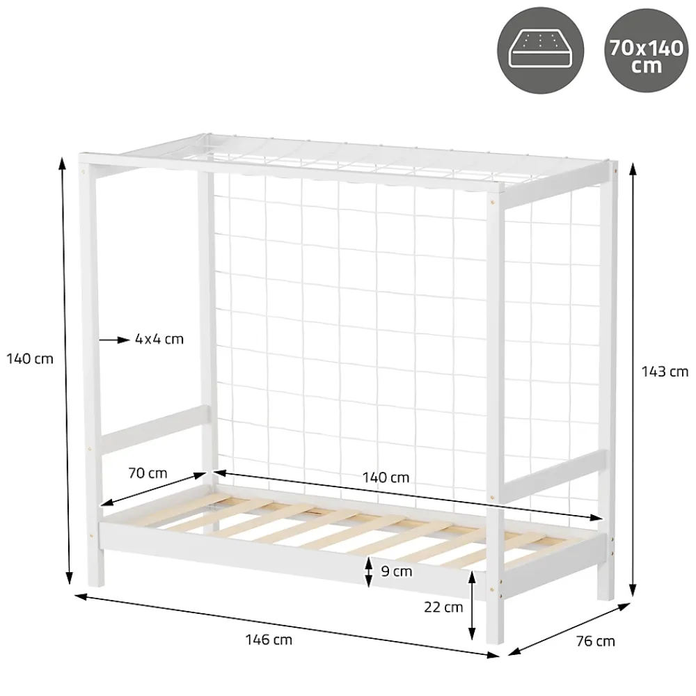 Ml-Design Lit d'enfant 70x140 cm blanc en bois de pin avec but de football et sommier à lattes* Lit Simple