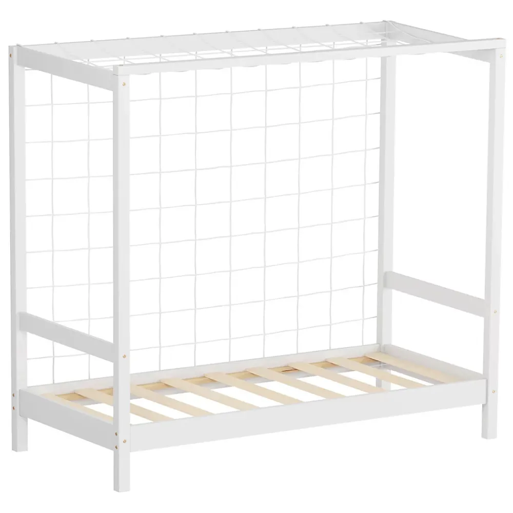 Ml-Design Lit d'enfant 70x140 cm blanc en bois de pin avec but de football et sommier à lattes* Lit Simple