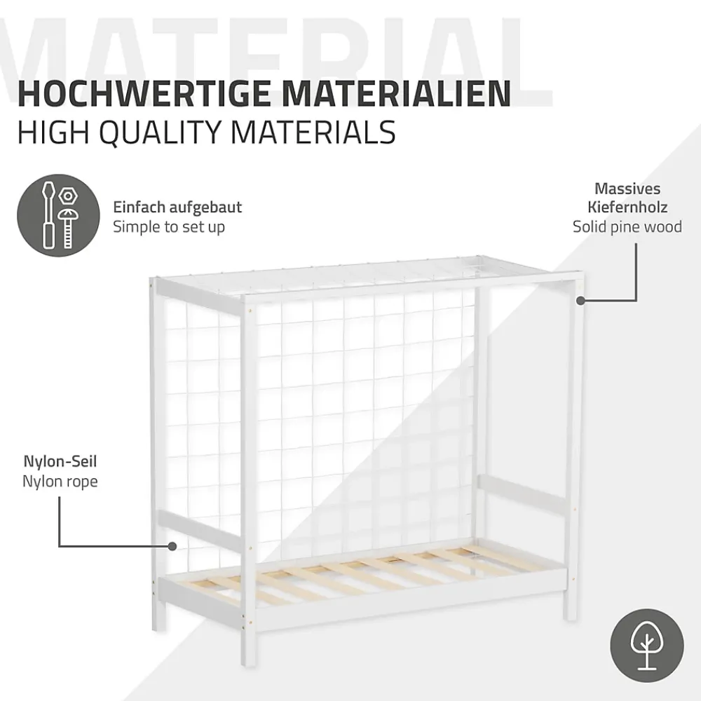Ml-Design Lit d'enfant 70x140 cm blanc en bois de pin avec but de football et sommier à lattes* Lit Simple