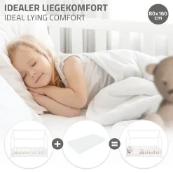 Lit d'enfant 160x80 cm blanc en bois de pin avec toit et sommier protection contre chutes><noscript><img width=