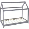 Lit d'enfant 70x140 cm gris clair bois de pin massif structure maison avec toit et sommier>Ml-Design Outlet