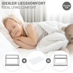 Lit d'enfant 70x140 cm gris clair bois de pin massif structure maison avec toit et sommier><noscript><img width=