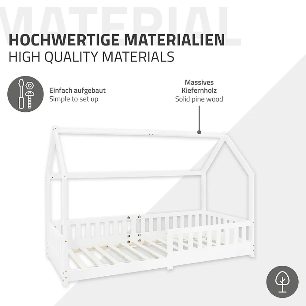 Ml-Design Lit d'enfant 90x200 cm blanc en bois de pin avec toit et sommier protection contre chutes*Enfant Lit Enfant