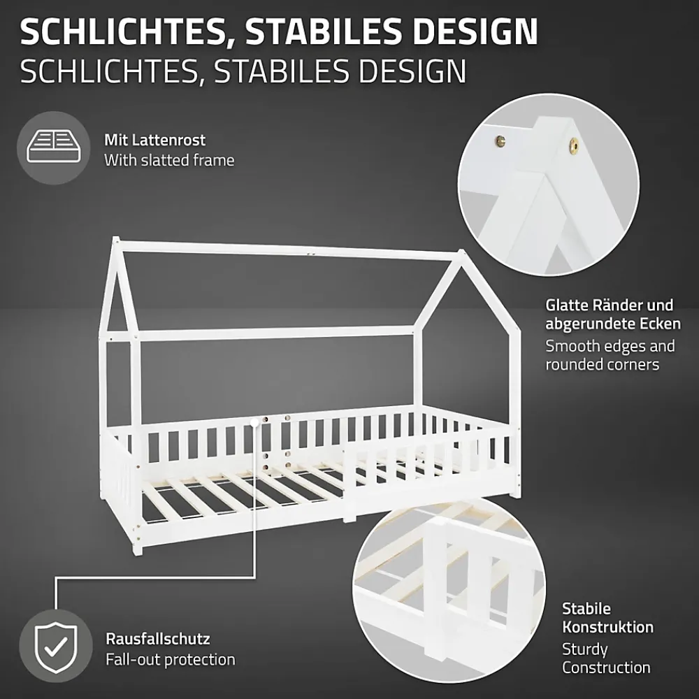 Ml-Design Lit d'enfant 90x200 cm blanc en bois de pin avec toit et sommier protection contre chutes*Enfant Lit Enfant