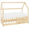 Lit d'enfant 70x140 cm naturel en bois de pin massif style maison avec sommier et matelas>Ml-Design Hot