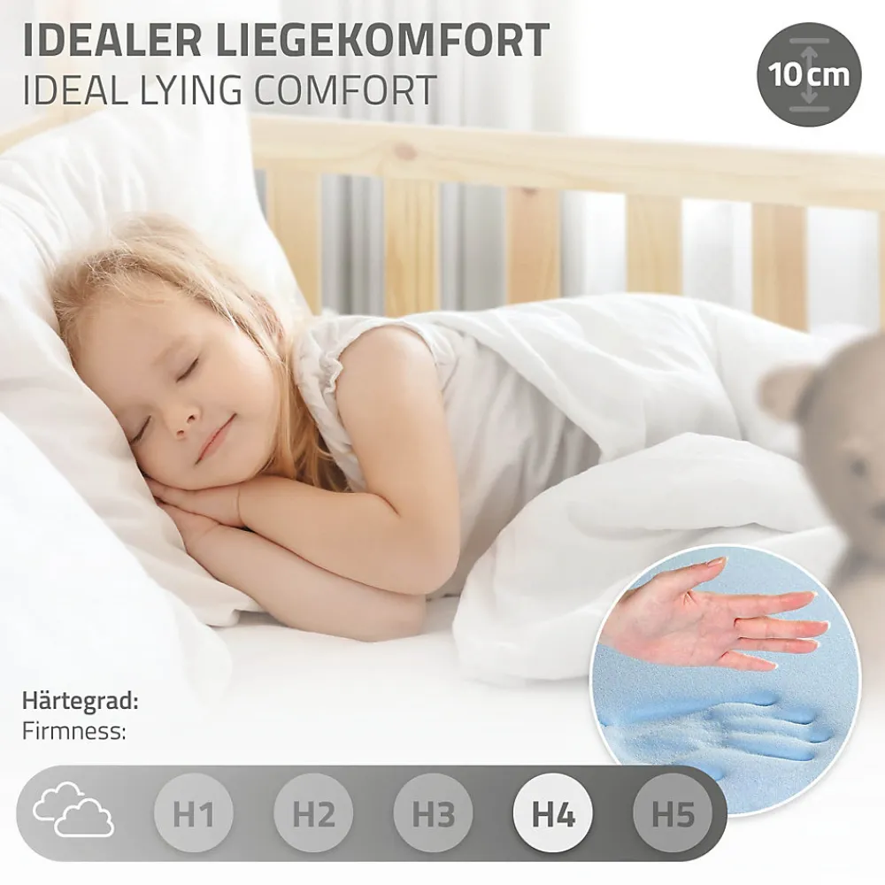 Lit d'enfant 70x140 cm naturel en bois de pin massif style maison avec sommier et matelas>Ml-Design Hot