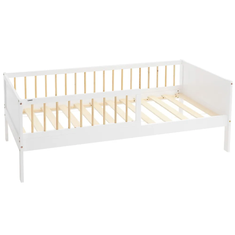 Lit d'enfant 80x160 cm blanc-naturel en bois de pin avec sommier à lattes sans matelas>Ml-Design Hot