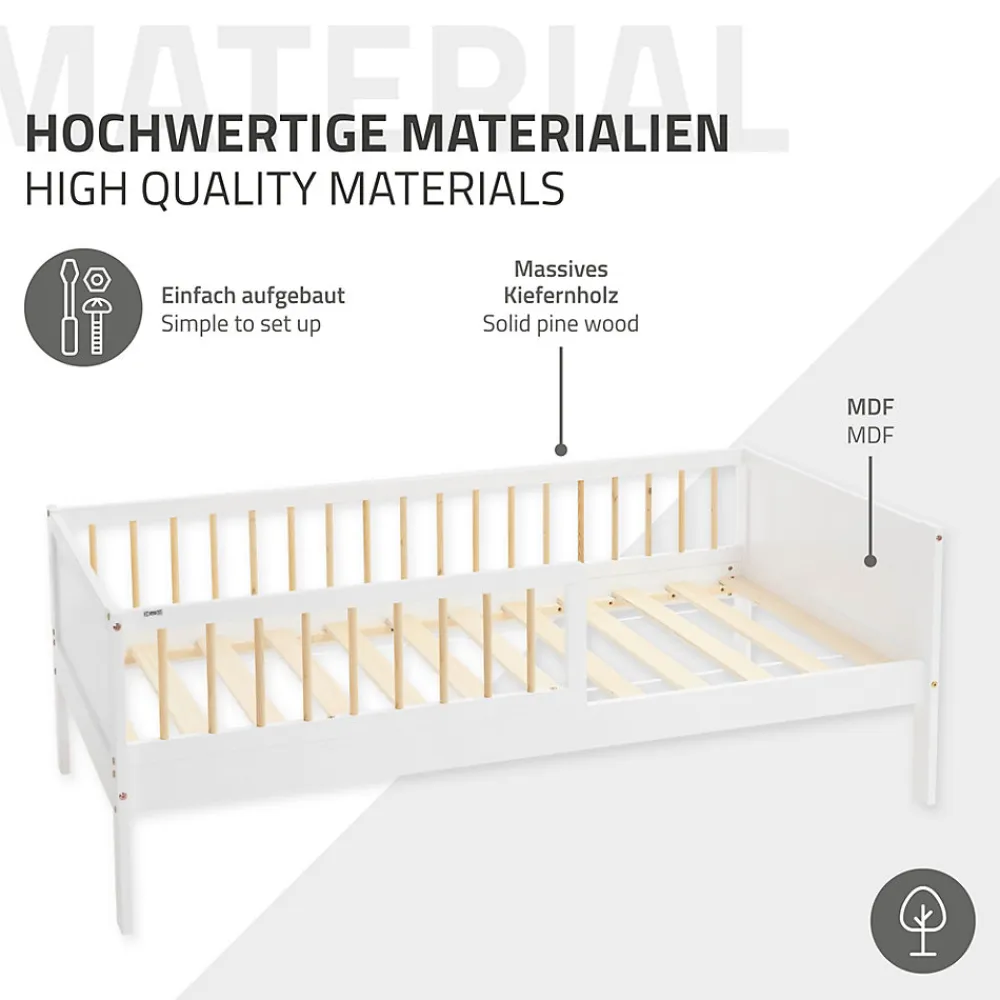 Lit d'enfant 80x160 cm blanc-naturel en bois de pin avec sommier à lattes sans matelas>Ml-Design Hot