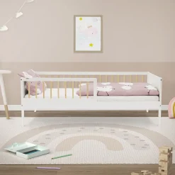 Lit d'enfant 80x160 cm blanc-naturel en bois de pin avec sommier à lattes sans matelas><noscript><img width=