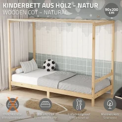 Ml-Design Lit d'enfant 90x200 cm naturel beige bois de pin avec but de football et sommier à lattes*Enfant Lit Enfant