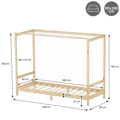 Ml-Design Lit d'enfant 90x200 cm naturel beige bois de pin avec but de football et sommier à lattes*Enfant Lit Enfant