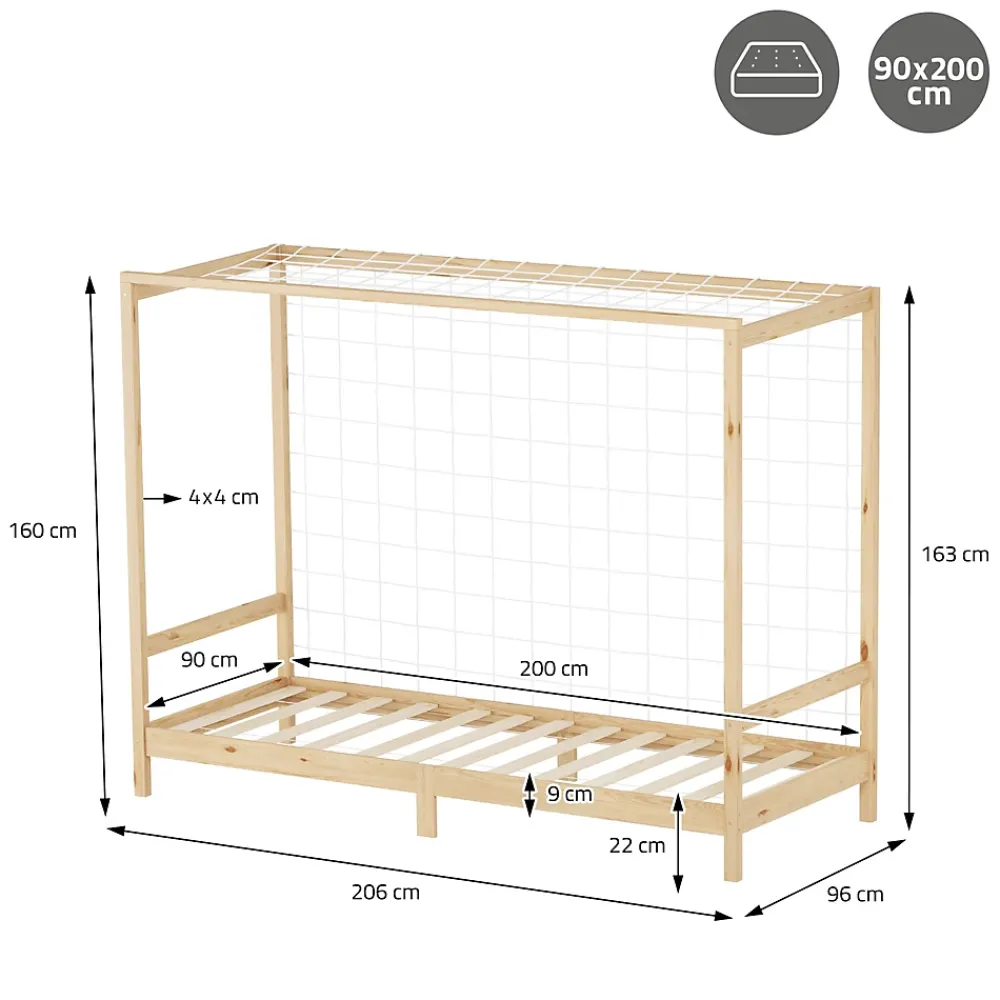 Ml-Design Lit d'enfant 90x200 cm naturel beige bois de pin avec but de football et sommier à lattes*Enfant Lit Enfant