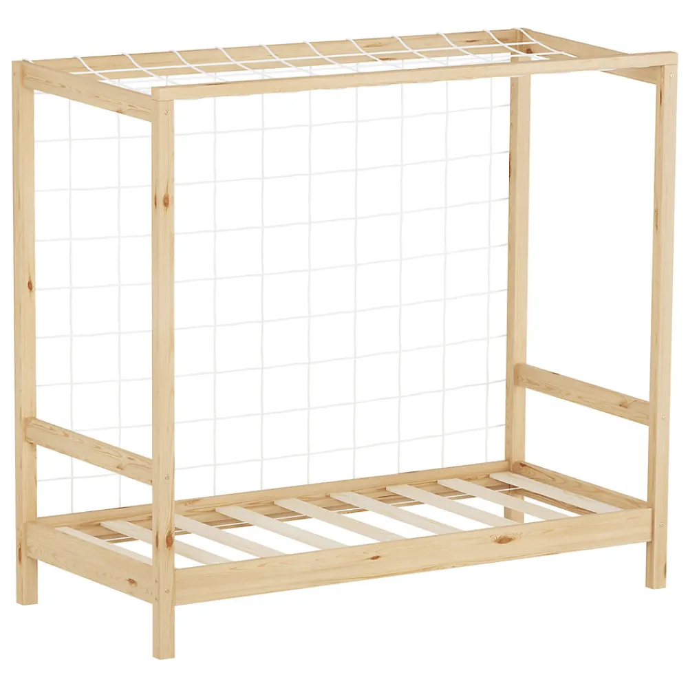 Lit d'enfant 70x140 cm naturel beige bois de pin avec but de football et sommier à lattes>Ml-Design Outlet