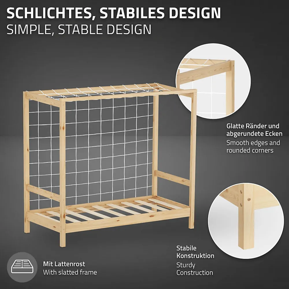 Lit d'enfant 70x140 cm naturel beige bois de pin avec but de football et sommier à lattes>Ml-Design Outlet