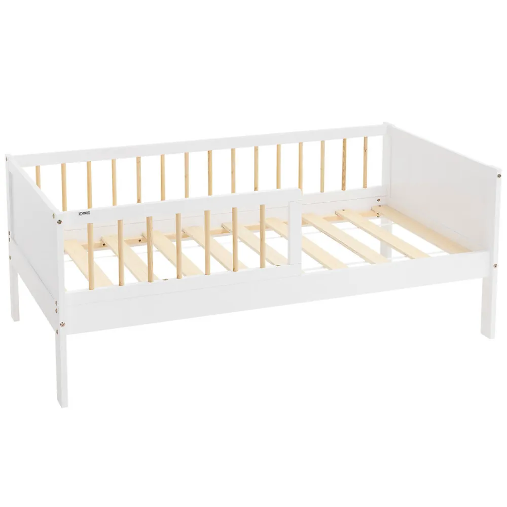Lit d'enfant 70x140 cm blanc-naturel en bois de pin avec sommier à lattes sans matelas>Ml-Design Discount