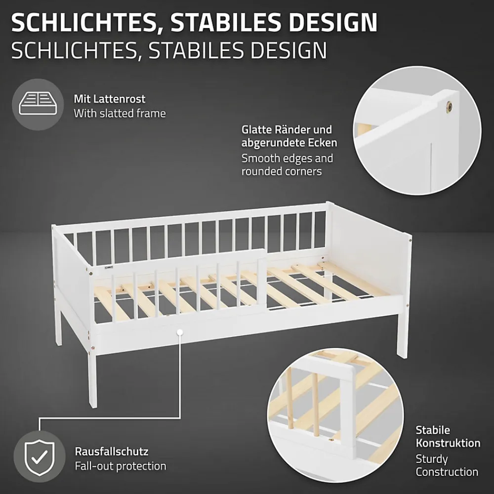 Lit d'enfant 70x140 cm blanc-naturel en bois de pin avec sommier à lattes sans matelas>Ml-Design Discount