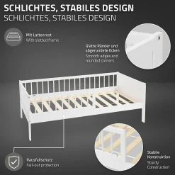 Lit d'enfant 80x160 cm simple blanc en bois de pin avec sommier à lattes sans matelas><noscript><img width=