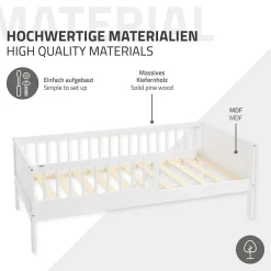 Lit d'enfant 80x160 cm simple blanc en bois de pin avec sommier à lattes sans matelas><noscript><img width=