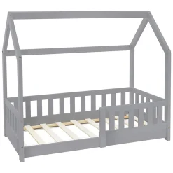 Ml-Design Lit d'enfant 140x70cm gris clair bois de pin avec toit et sommier protection contre chutes*Enfant Lit Enfant