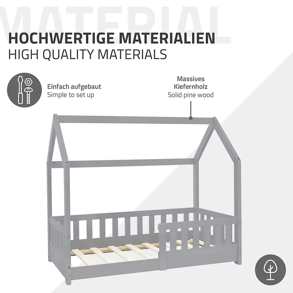 Ml-Design Lit d'enfant 140x70cm gris clair bois de pin avec toit et sommier protection contre chutes*Enfant Lit Enfant