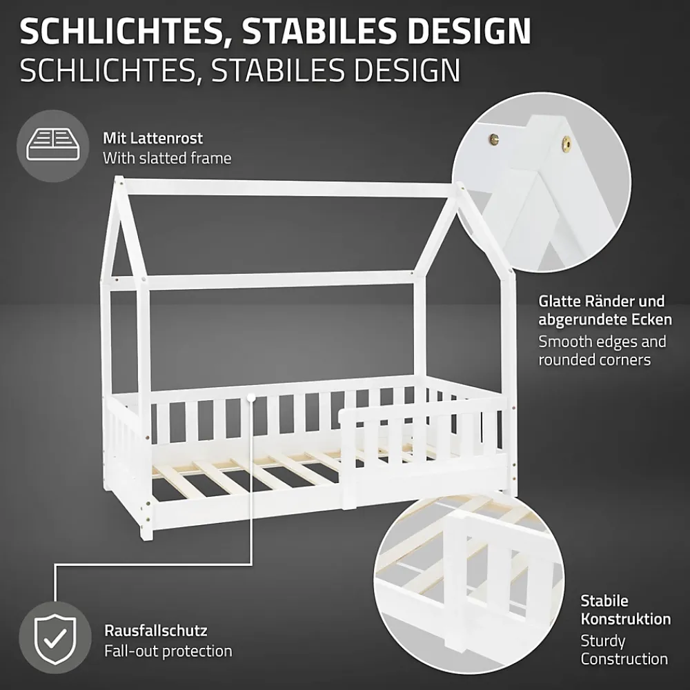 Ml-Design Lit d'enfant 140x70cm blanc en bois de pin avec toit et sommier protection contre chutes*Enfant Lit Enfant