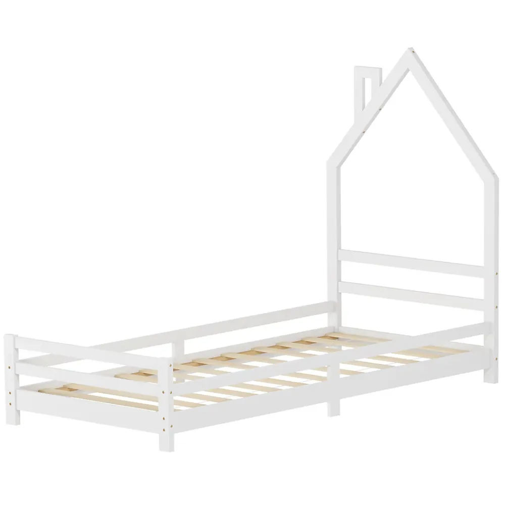 Ml-Design Lit d'enfant 90x200cm blanc forme maison en bois de pin avec sommier à lattes sans matelas*Enfant Lit Enfant
